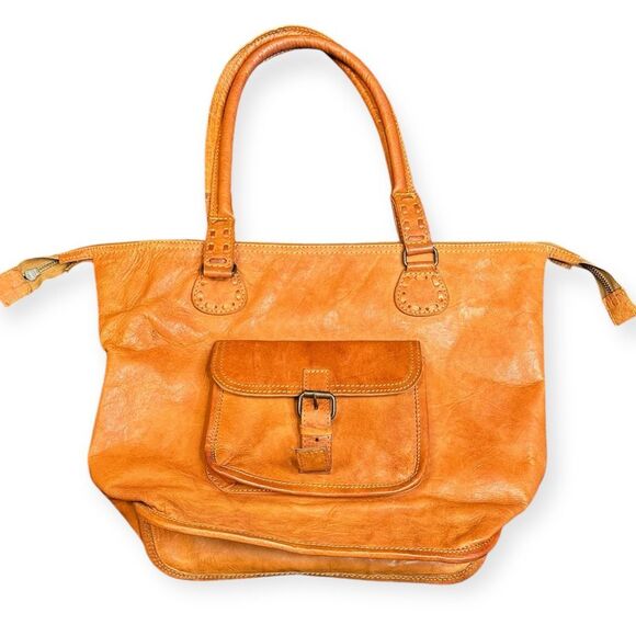 NOONDAY COLLECTION Women’s Rustic Tan Leather Tote Bag with Front Buckle Pocket - Picture 7 of 7
